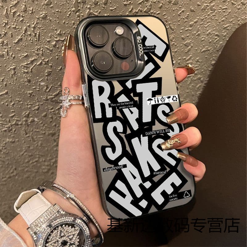 For iPhone 14/15 Creative Letters 11 12 Apple 13 Pro Max Case XR XS Color Silver IMD Hard