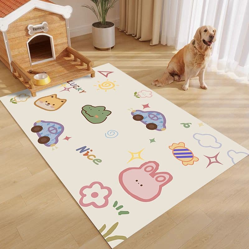 Cartoon Pet Mat, Easy Clean PVC Waterproof and Urine-Proof, Dog Pen Carpet, Dog and Cat Feeding Mat