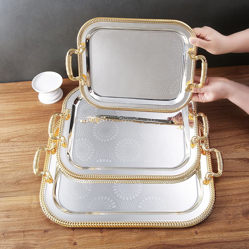 Source Factory Export Hotel Tray Restaurant Storage Tray Gold-Plated Fruit Plate Artware Candy Plate Cross-Border Wholesale