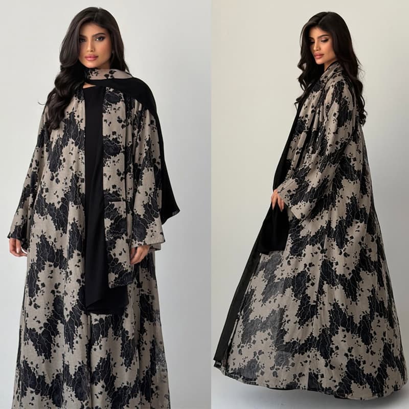 MQ300 Modest Summer New Fashion Lace Craft Long Robe with Headscarf Two-Piece Set Cross-border Temu Hot Sale