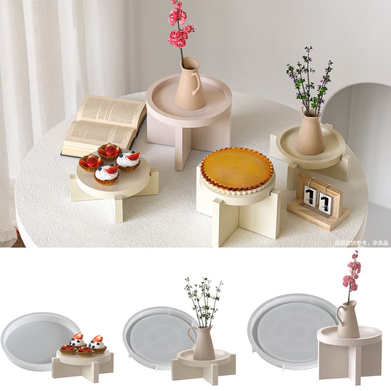 Round Minimalist Storage Rack Tray DIY Round Plaster Flower Stand Pastry Tray Ornaments Silicone Mold