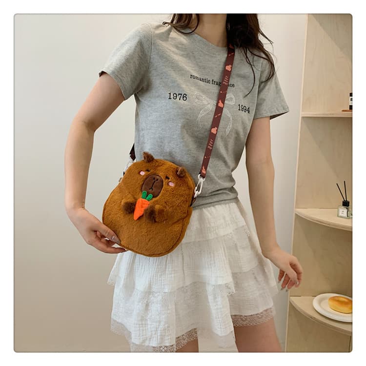 Kasaya Capybara Plush Toy Cartoon Backpack Hamburger Water Guinea Pig Cross-border Strawberry Crossbody Phone Bag