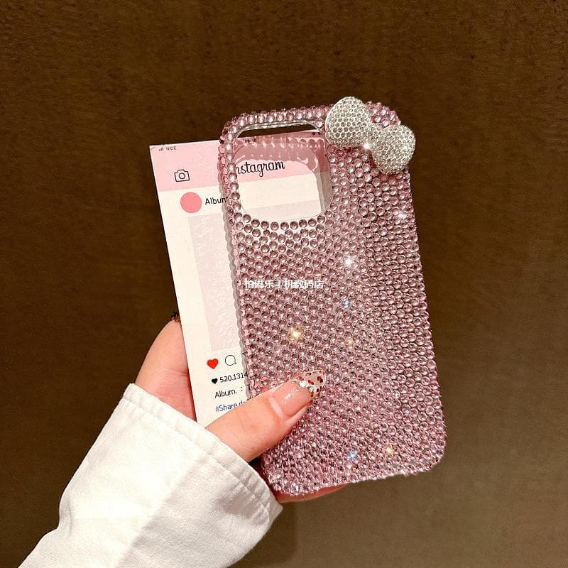 17air Cartoon Pink Rhinestone Bow Phone16Pro Suitable for 12/11 Apple 16/15PROMAX Hands