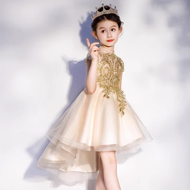 Girls' Dress 2026 New Children's Birthday Evening Gown Piano Stage Host Gold Performance Princess Dress