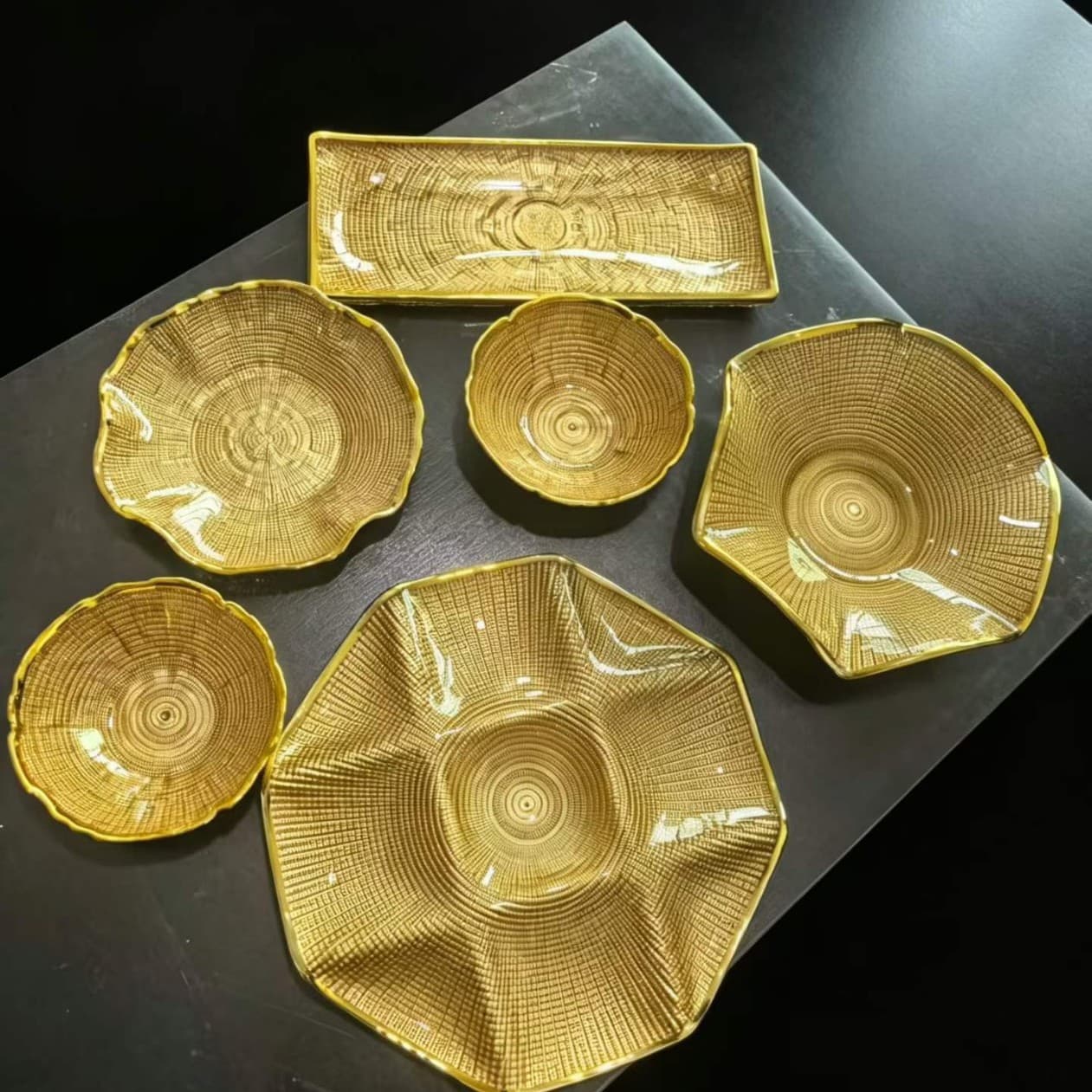 Middle East Cross-Border Gold-Plated Fruit Plate Cake Plate Decorative Serving Plate Western Food Plate Salad Plate Flat Plate Round Plate Set Tray