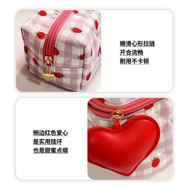 New Cute Soft Quilted Heart Cosmetic Bag Handbag Portable Large Capacity Premium Makeup Organizer