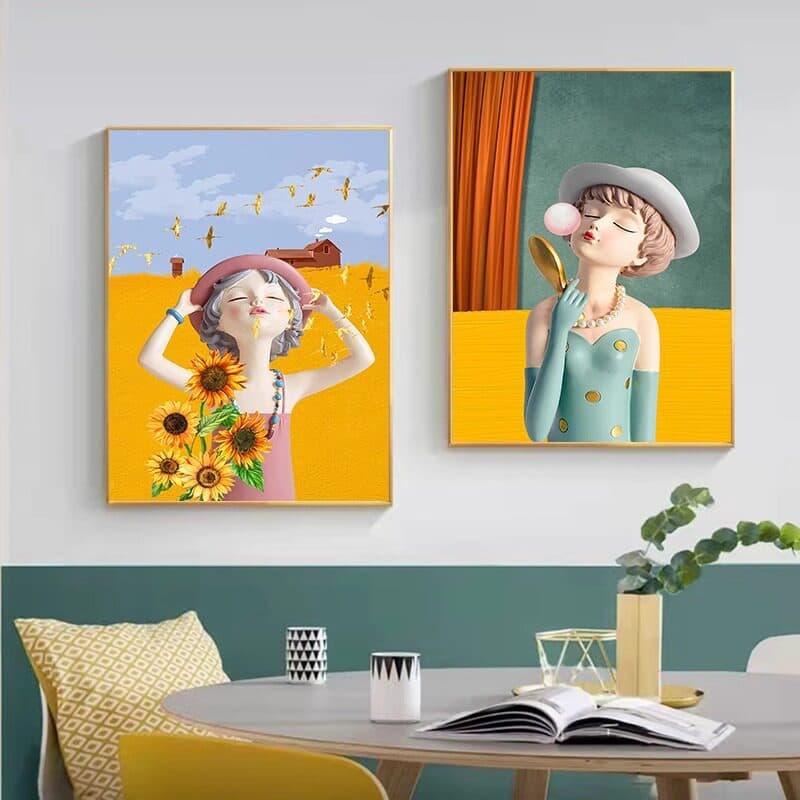 Bubble Girl Decorative Painting Children's Room Bedroom Bedside Wall Hanging Painting Modern Simple Living Room Entrance Dining Room Mural