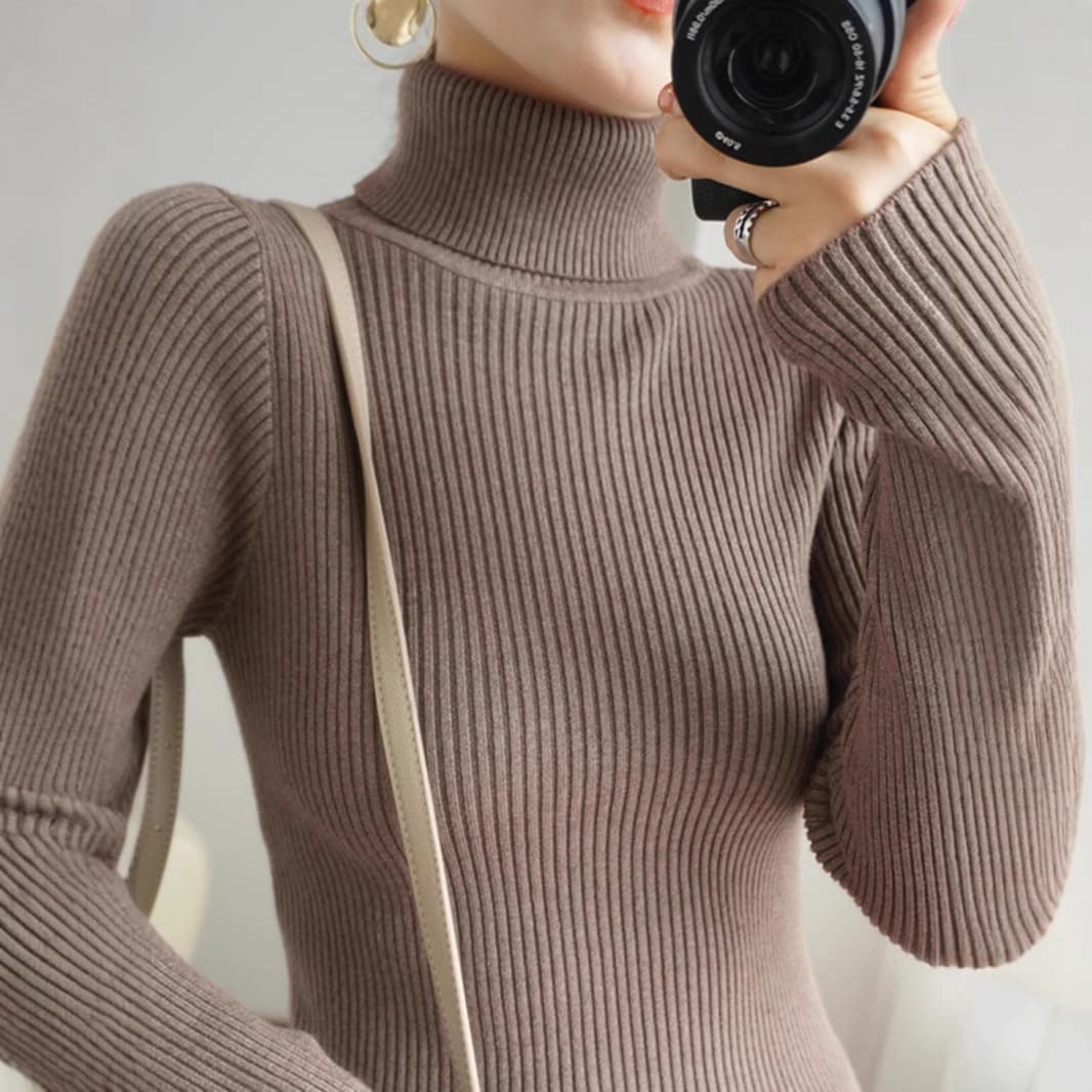 2024 Autumn/Winter New Knitted High Neck Fleece Collar Slim Fit Thick Warm Base Sweater for Women