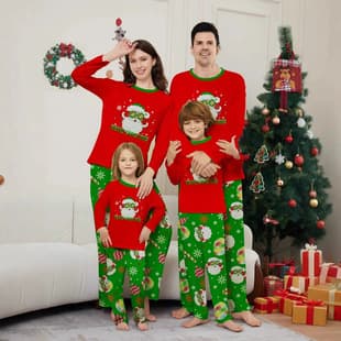 European and American Christmas Family Matching Outfits New Santa Letter Print Red Green Contrast Holiday Clothing