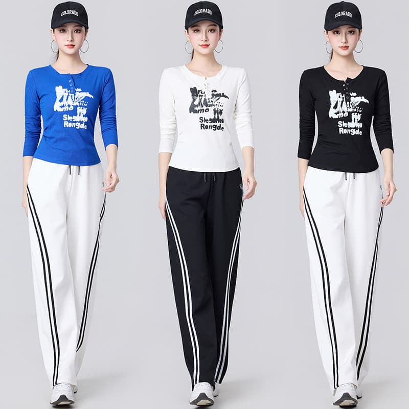 2025 Early Autumn New Fashion Versatile Letter Graffiti Slim-Fit T-Shirt Sporty Loose Slimming Scimitar Pants Set
