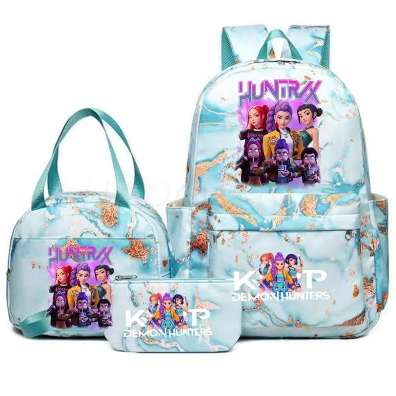 Backpack KPop Devil Hunter Print Cartoon School Bag Travel Outdoor Backpack Three-piece Set Lunch Bag Pen Case