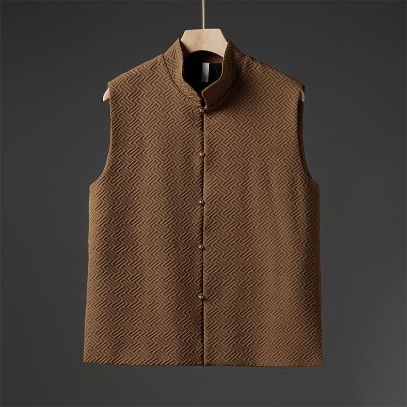 New Chinese Jacquard Copper Button Vest Men, National Trend Retro Stand Collar Sleeveless Jacket Autumn Vest Waistcoat Tang Suit Hanfu
