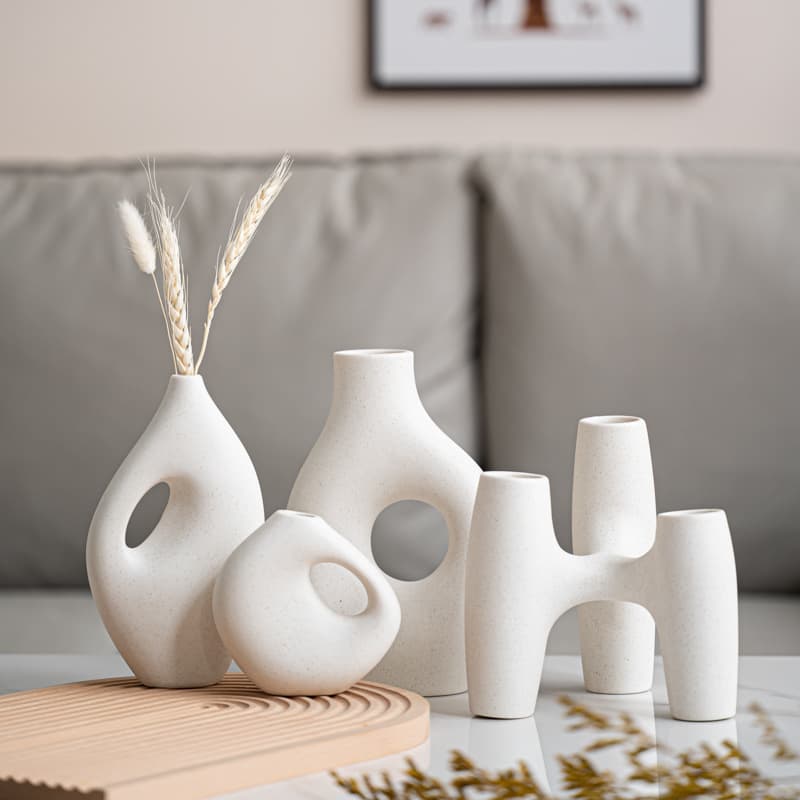 Cross-border hot-selling black and white ceramic vase set, standing vase decoration, minimalist flower container
