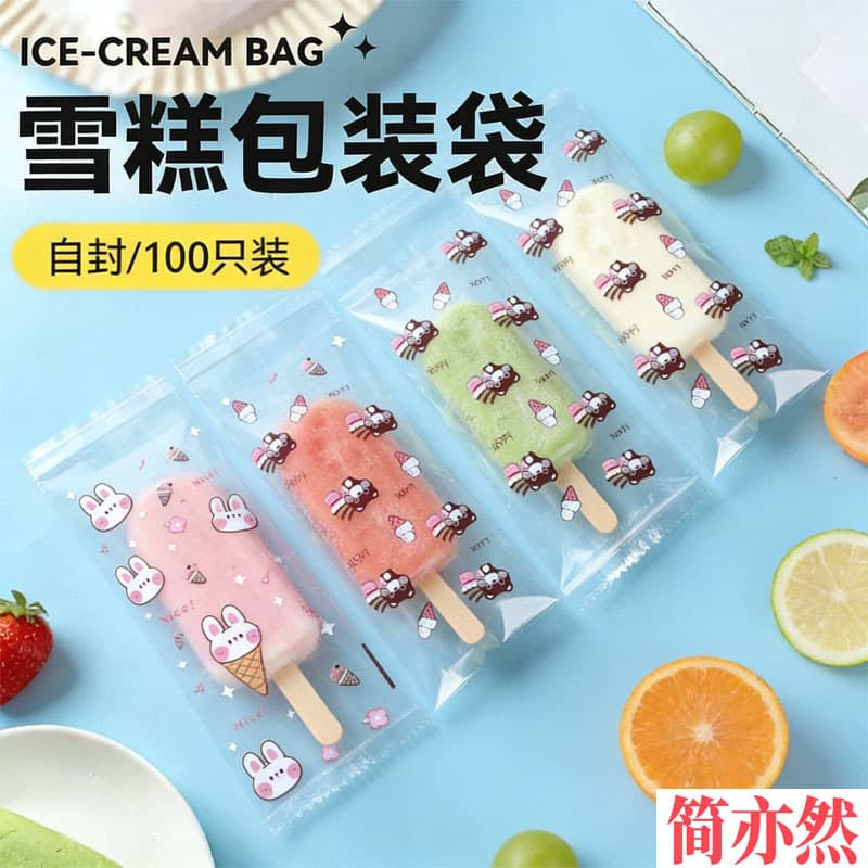 New Cute Ice Cream Packaging Bags, Self-Sealing, Disposable, Food-Grade, Popular New Products, Trendy Ice Cream Bags