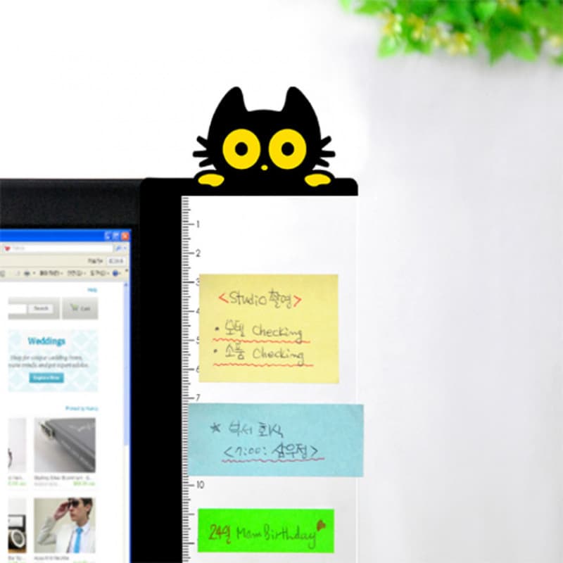 Upright cute lying cat computer monitor side message board scale sticky note screen edge message board