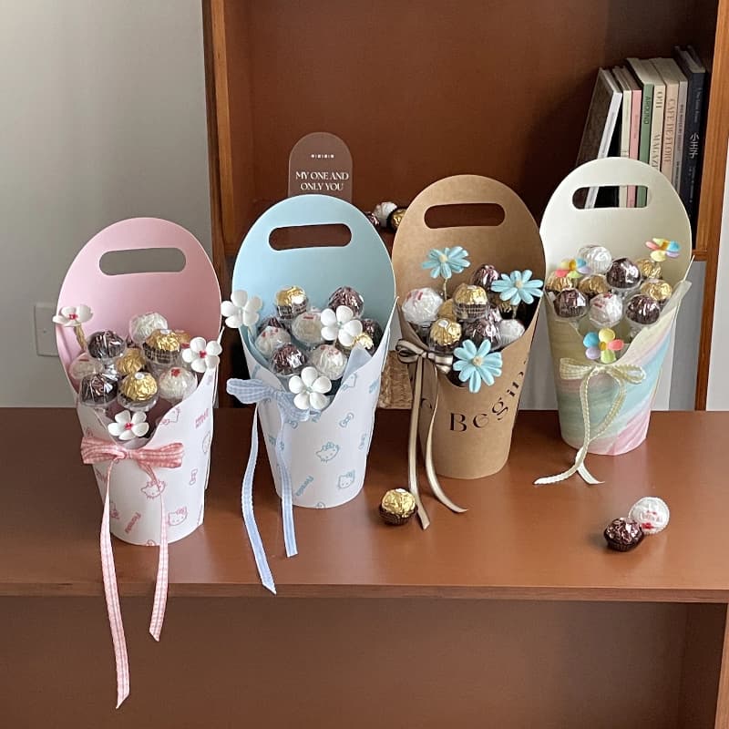 Teacher's Day bouquet packaging box, flower tote bag, round small flower box, flower tube, foldable hand-held DIY flower arrangement bag