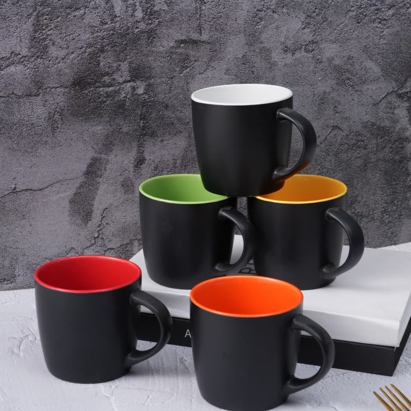 Matte Glaze Ceramic Mug with Inner Color Print LOGO Large Capacity 330ML Vintage Ceramic Cup