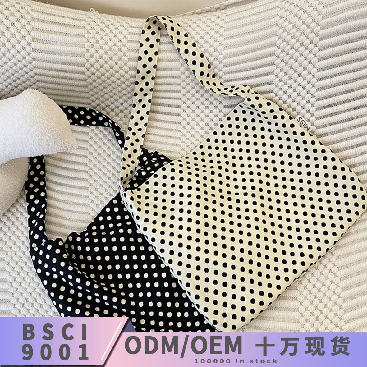 Original Niche Double-sided Black and White Polka Dot Bag Women's Shoulder Bag Polka Dot Artistic Cloth Bag All-match Retro Cloth Bag