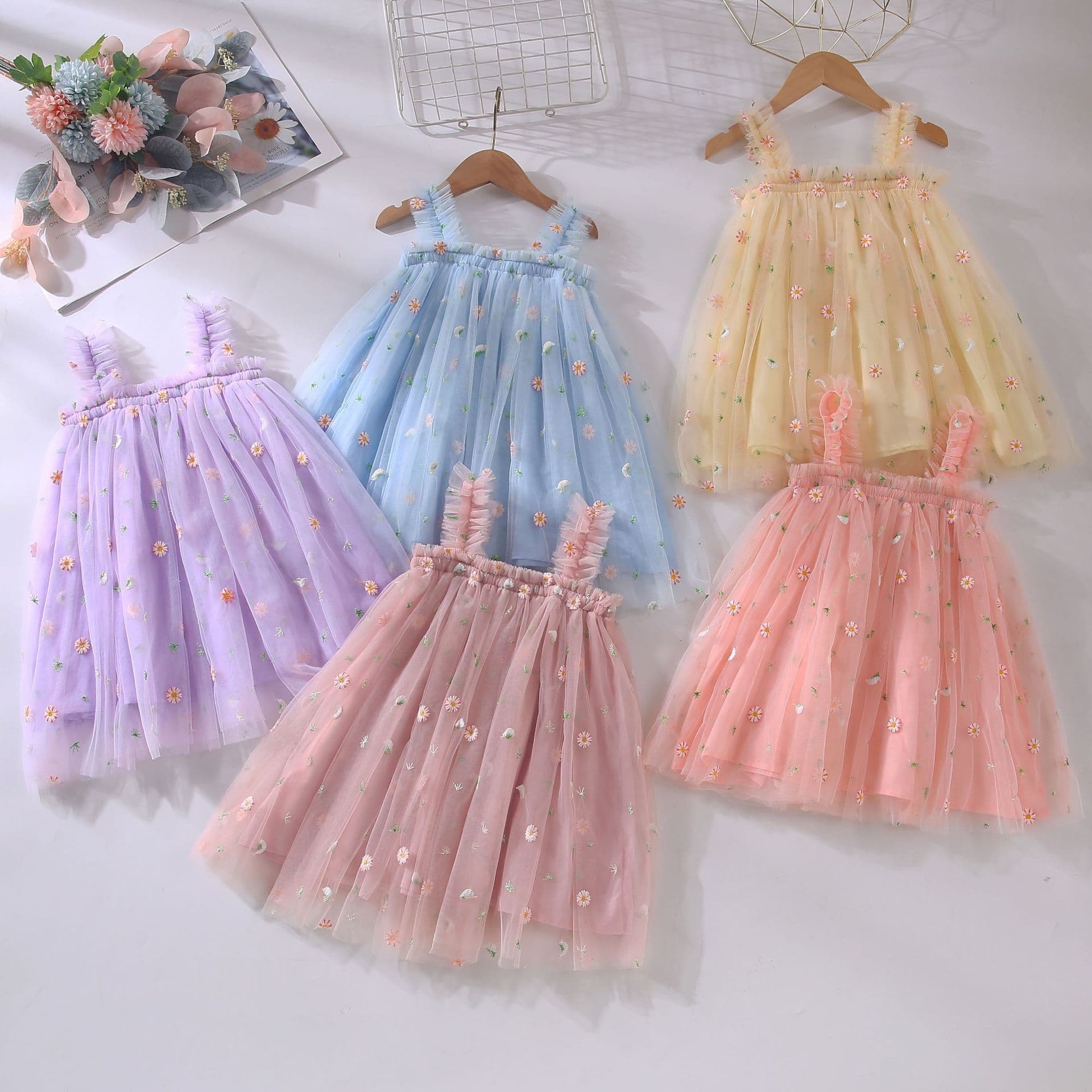 Summer Girls Strap Mesh Skirt Baby Girl Puffy Dress Kids Party Dress Princess Beach Dress Export