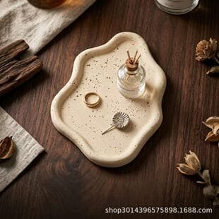 Wabi-Sabi Travertine Storage Tray, Hotel Living Room Bedroom Decorative Ornament, Cosmetic Jewelry Entryway Organizer Tray
