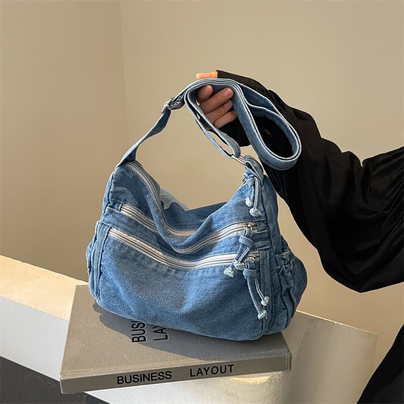 Denim Shoulder Bag Ins Japanese Yansu Style Canvas Bag for Women 2024 New Summer Large Capacity Simple Crossbody Bag