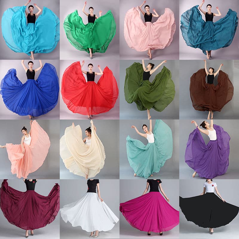 Factory Direct Supply 720-Degree Large Skirt Square Dance Dress Double-Layer Chiffon Dance Skirt Xinjiang Dance Performance Flying Skirt