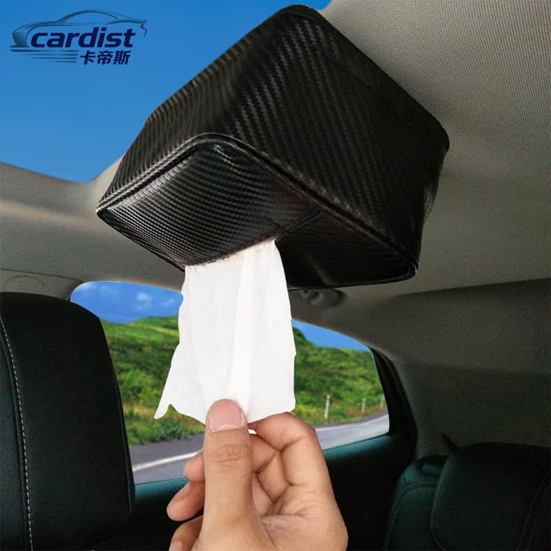 Strong Magnetic Ceiling-Mounted Carbon Fiber Pattern Microfiber Leather Car Tissue Box Hanging In-Car Napkin Holder Cross-Border In Stock