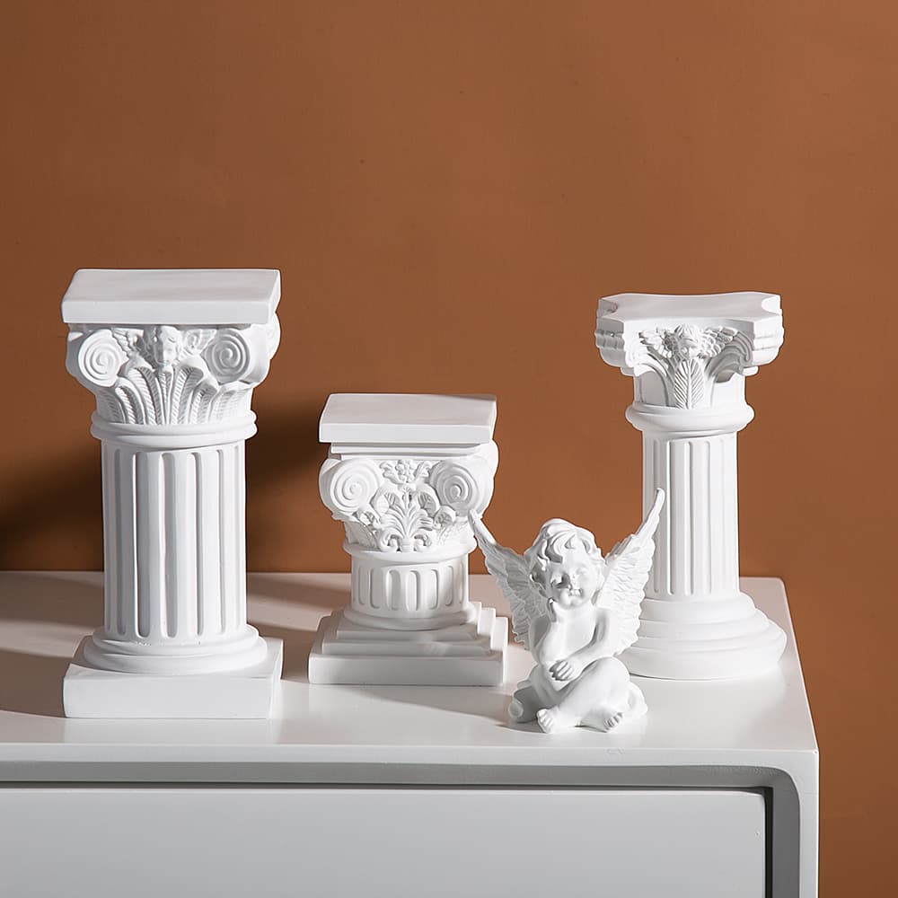 Nordic Resin Roman Column Candle Holder Angel Figurine Sculpture Window Display Showroom Mini Photography Prop Soft Decoration