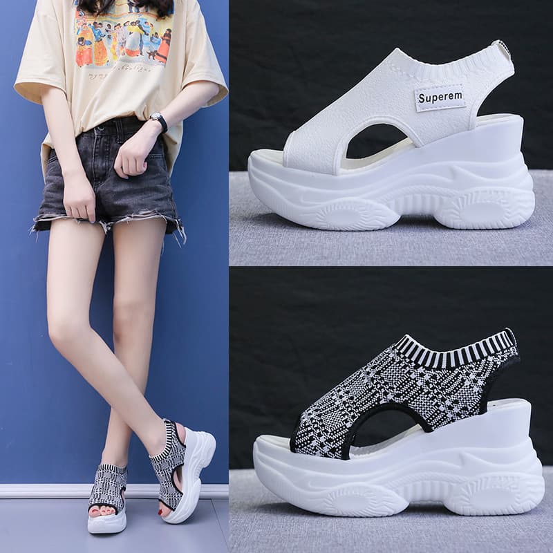 Women's Summer Sandals for Cross-Border Trade, Casual Fashion Thick Platform Wedge Heel, Popular Knitted Shoes for Women