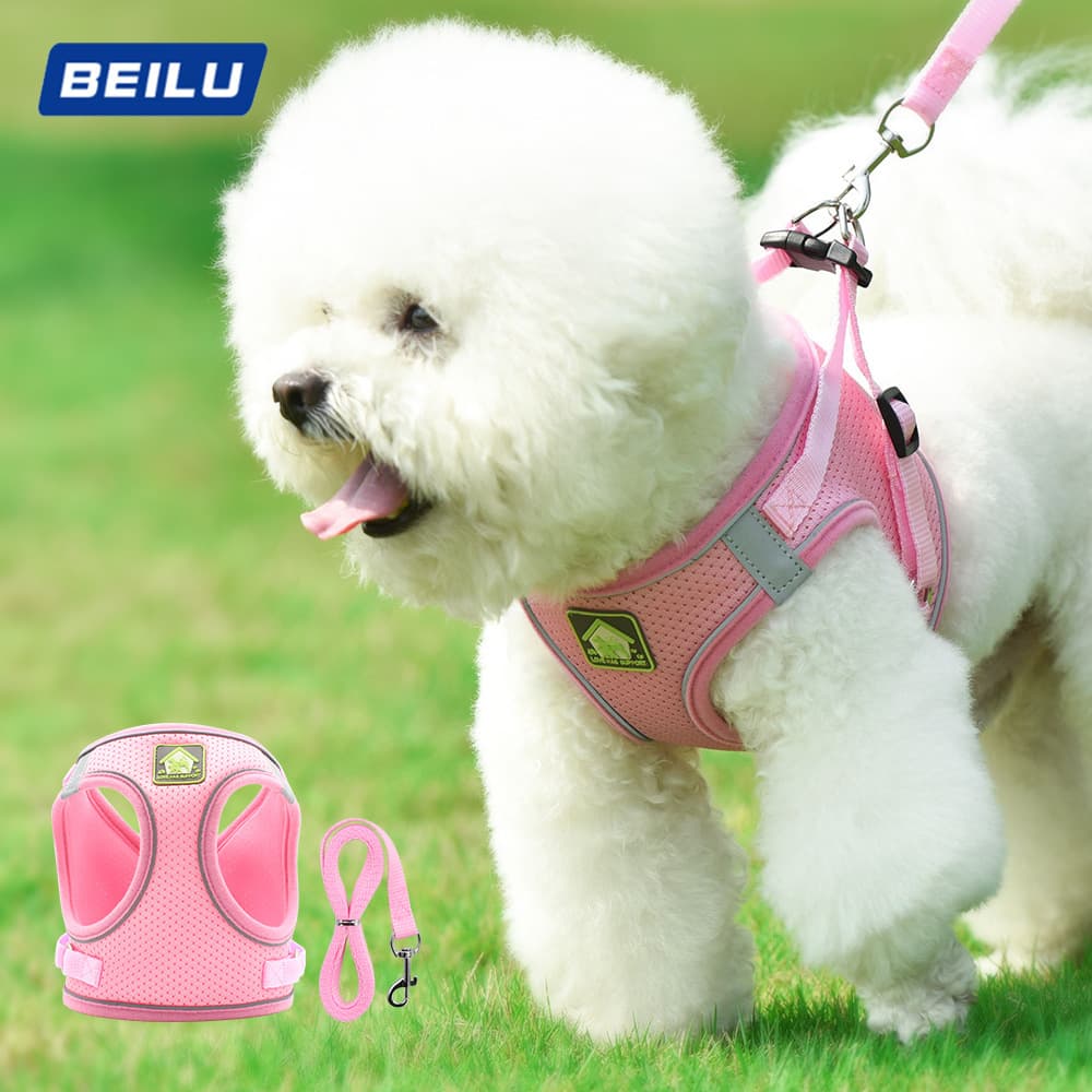 Cross-border Dog Vest Harness with Leash, Reflective Breathable Pet Vest for Small Dogs, Outdoor Walking Leash