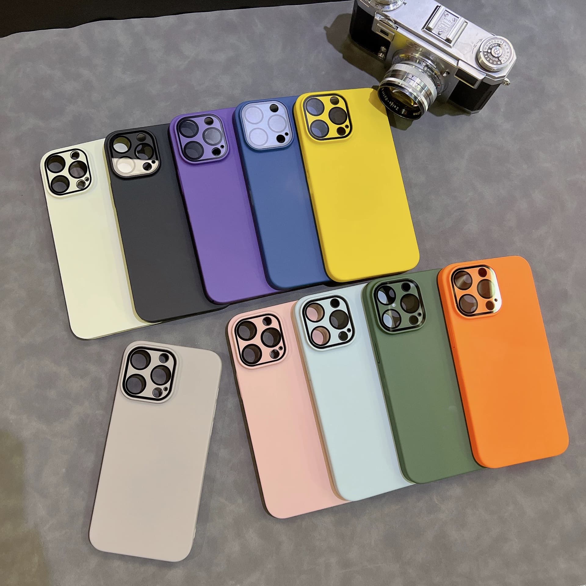 Cross-border compatible Apple 16 Pro Max solid color PC hard phone case, iPhone 15 with lens film, full-body protective cover