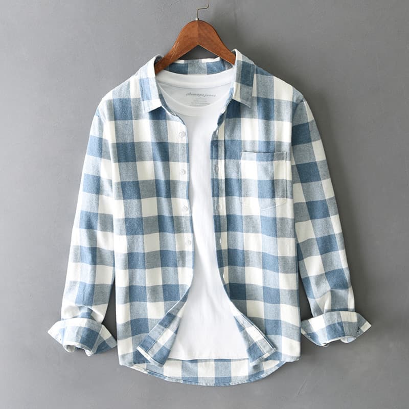 Autumn Long-Sleeved Loose Plaid Lapel Casual Men's Shirt Versatile Simple Cardigan Cotton Jacket Men 24702