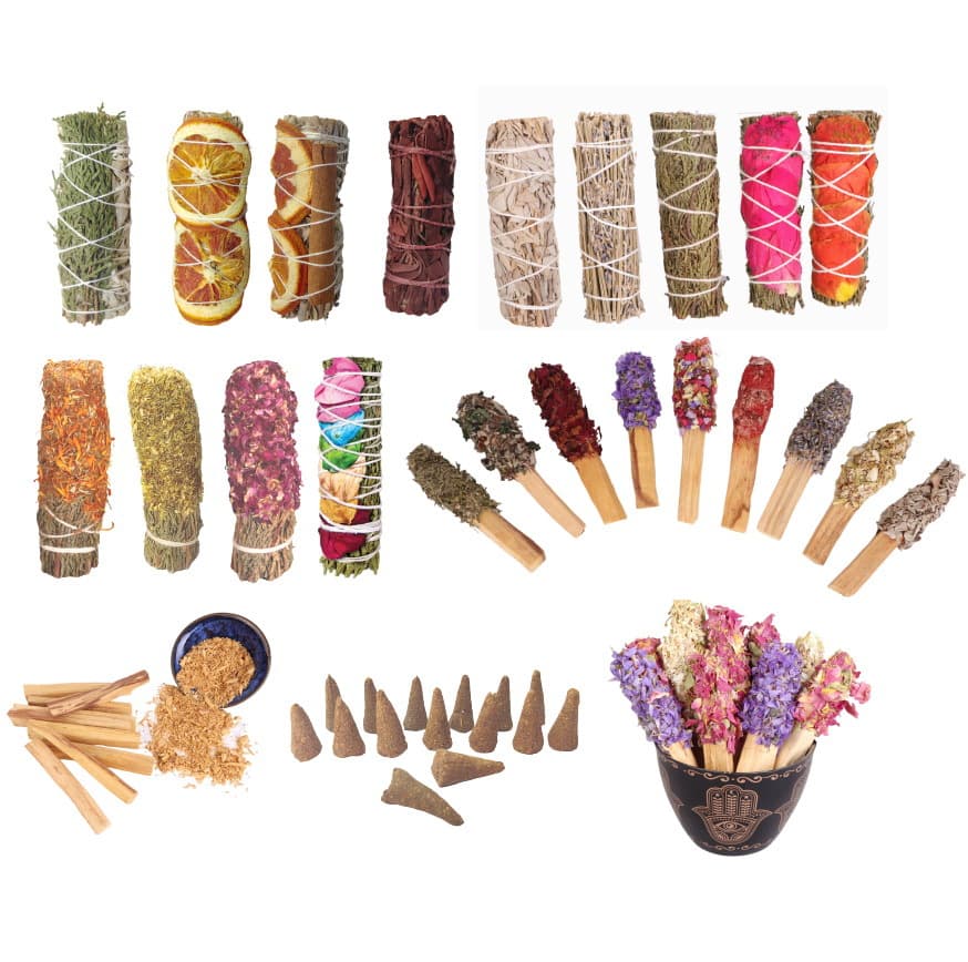 California White Sage Smudge Sticks Palo Santo White Plaster Incense Powder Rose Petals Cedar Aromatic Fragrance