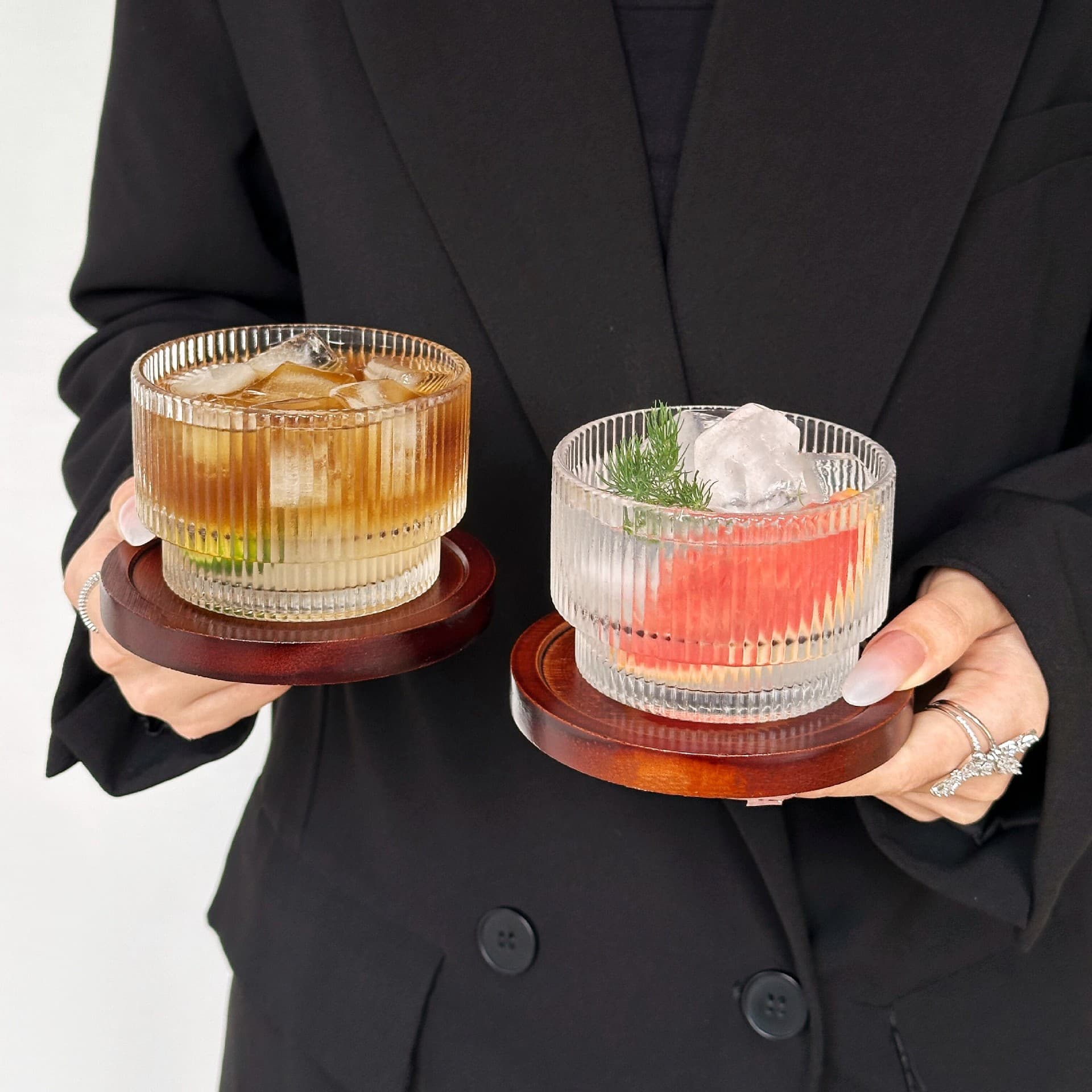 Coffee shop cold brew cup glass water cup ice American latte cup coffee cup cold drink cup juice cup with wooden cup