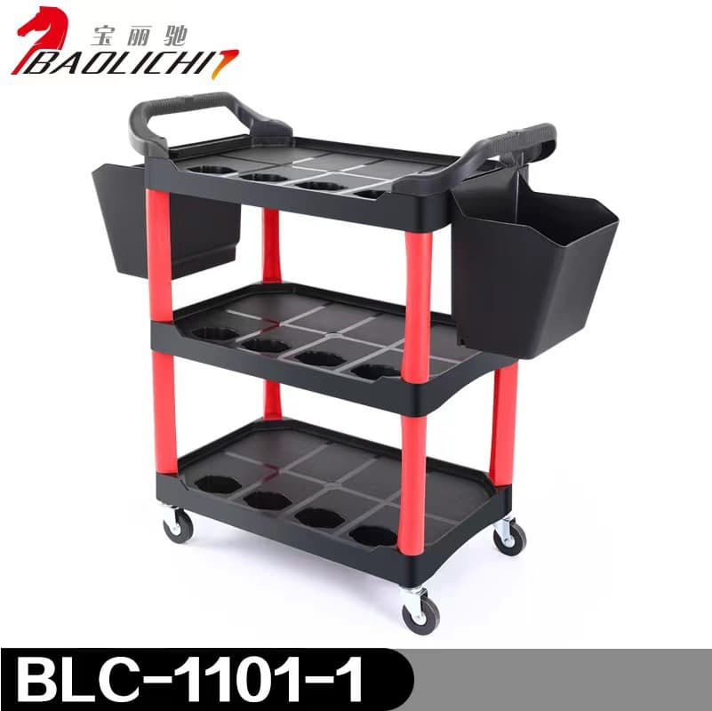 Lichi Three-Tier Multi-Function Utility Cart for Auto Repair, Beauty, Hardware, Car Wash, and Automotive Detailing Tool Cart
