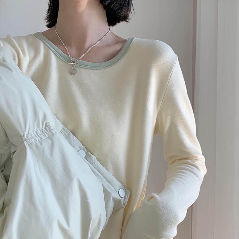 Cream Color Block Brushed German Fleece Self-heating Home Wear Women Autumn Winter Thick Warm Round Neck Versatile Long Sleeve Pajamas