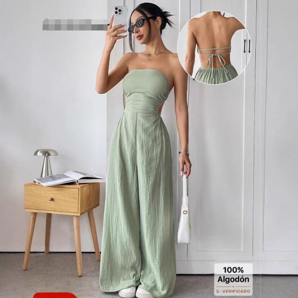 2026 Summer New Amazon Solid Color Waist-Cinching Wide-Leg Pants Single-Shoulder Casual Fashionable Jumpsuit