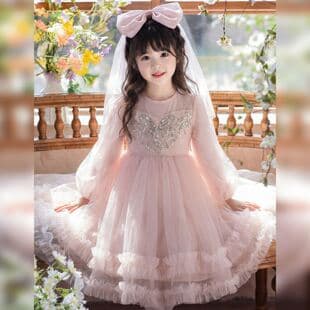 Girls' Princess Dress Spring 2026 New Girl Birthday Puffy Mesh Tulle Dress Children's Formal Flower Girl Dress