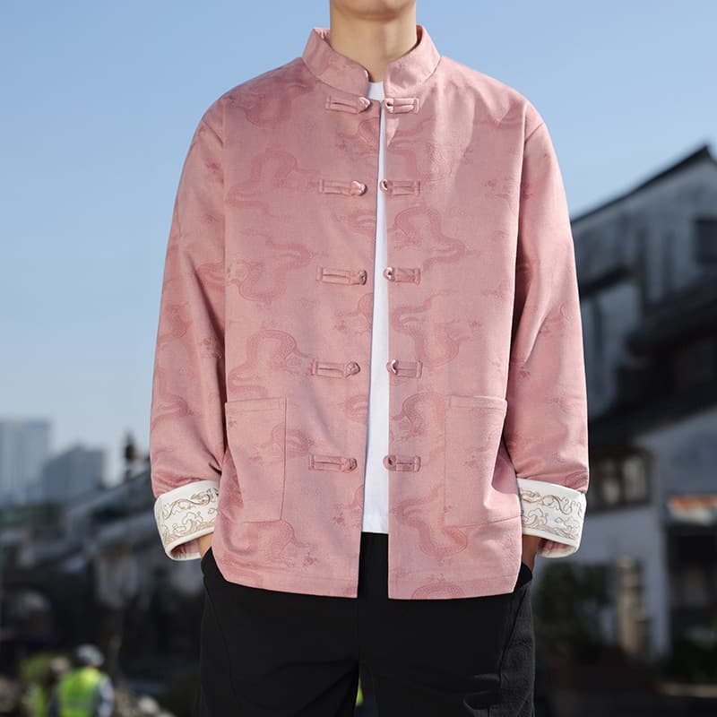 2025 Autumn New Style Chinese Style Retro Trendy Jacket Suede Print Jacket with Frog Buttons and Stand Collar Tang Suit