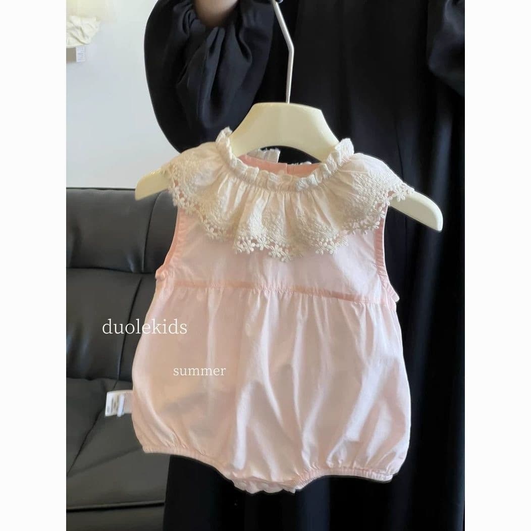 Summer new baby pink lace collar harem baby girl thin super cute crawl suit pink other sleeveless