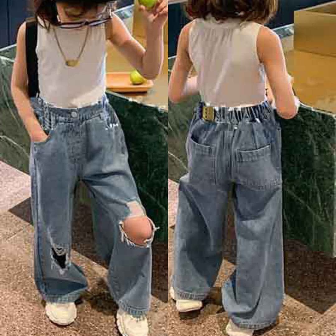 Trendy Children's Wear 2024 Spring Autumn Collection New Style Holed Bell Bottoms Jeans Pants For Girls Kids
