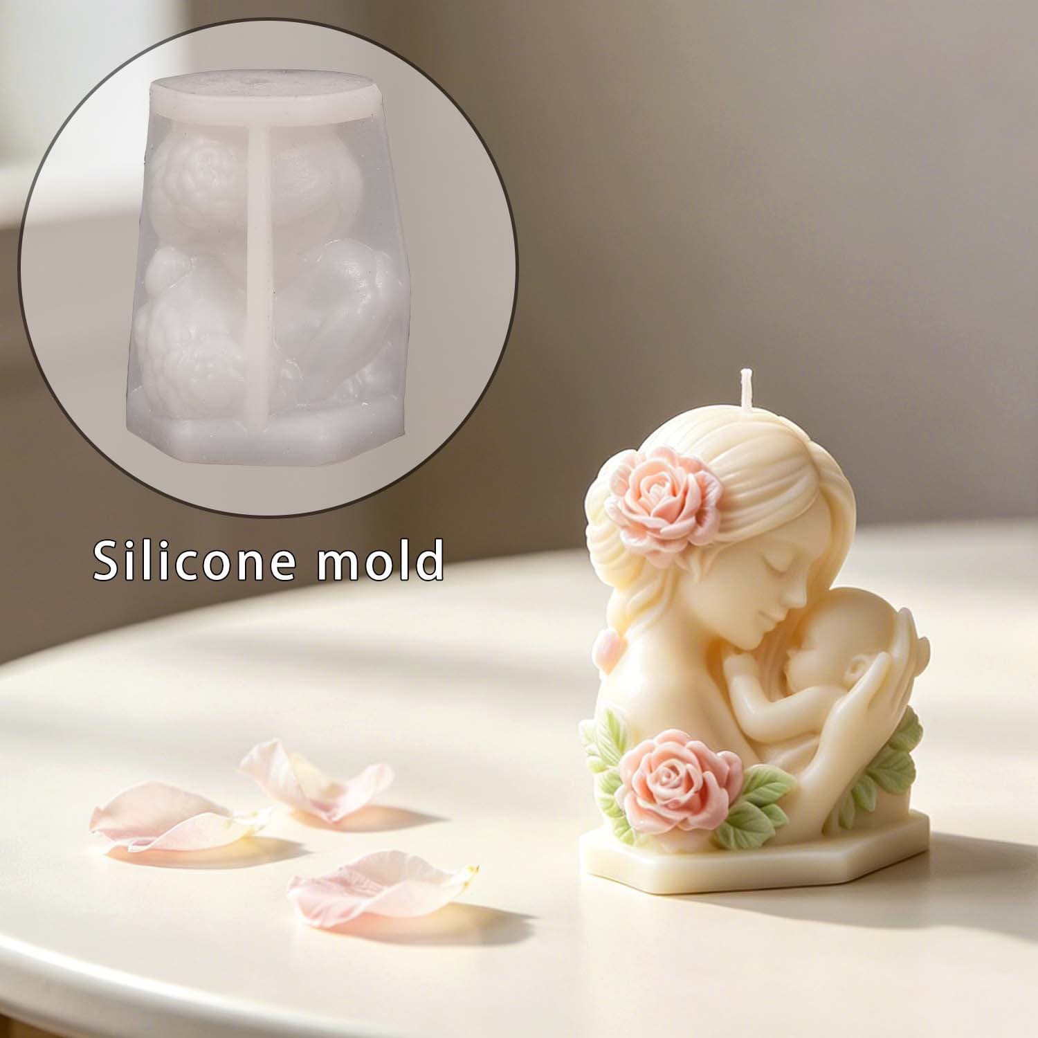DIY Rose Mother and Child Scented Candle Resin Mold Gypsum Ornament 3D Silicone Mold