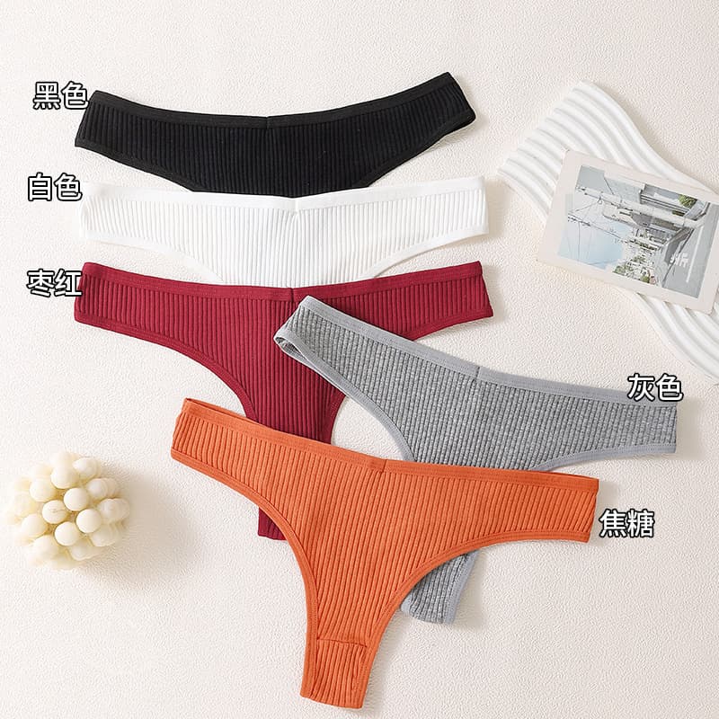 Women's Cotton Thong Underwear, Vertical Stripe Low-Rise T-Back, Sexy and Pure Triangle Panties