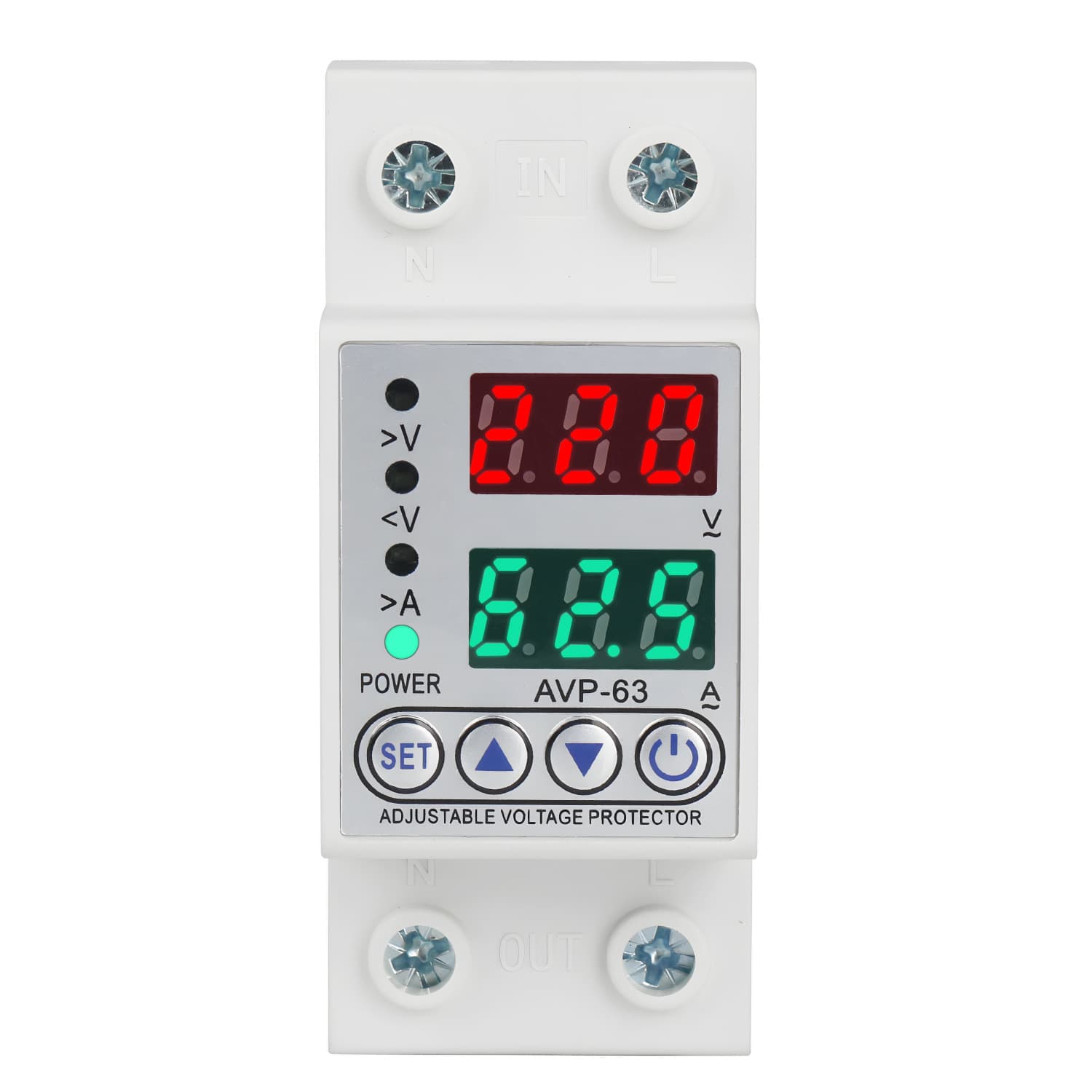 Digital Display Auto-Reclosing Over/Under Voltage Protector, 2P for Home Distribution Box, Overload/Leakage Protection, Three-Phase