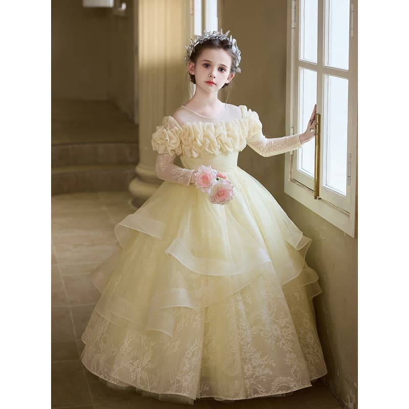 Girl's Princess Dress for Wedding, French Exquisite Flower Girl Gown, 10-Year-Old Birthday Party Piano Performance Outfit