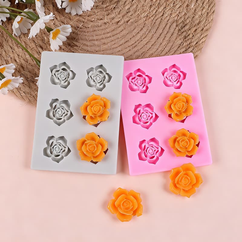 6-Piece Rose and Peony Silicone Mold for Fondant Chocolate Cake Decoration DIY Baking Mold