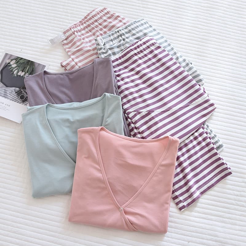 Maternity Pajamas Adjustable Belly Support Homewear Spring Summer Modal Thin Plus Size Postpartum Nursing Sleepwear