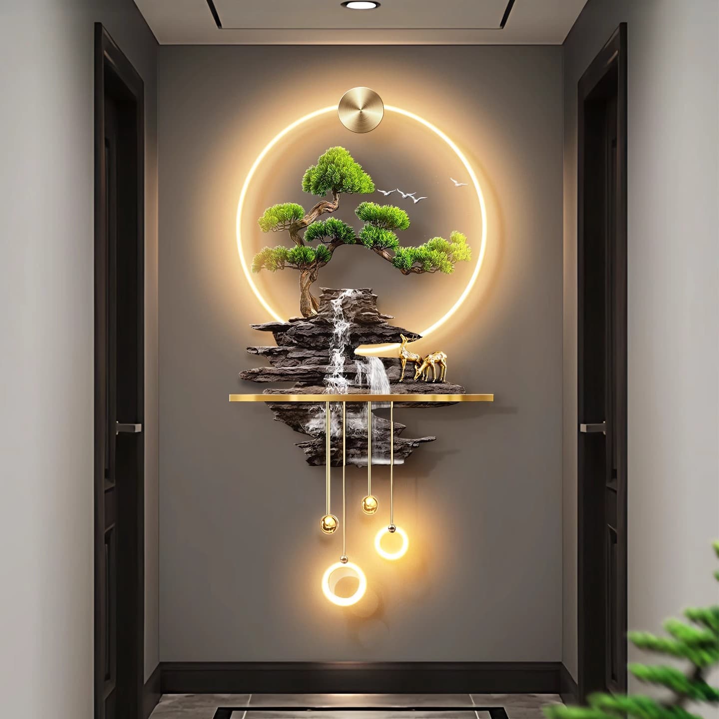 New Chinese Style Entryway Decorative Painting with Welcoming Pine Tree, Auspicious Meaning for Hallway and Corridor, High-End Ambiance Light Painting
