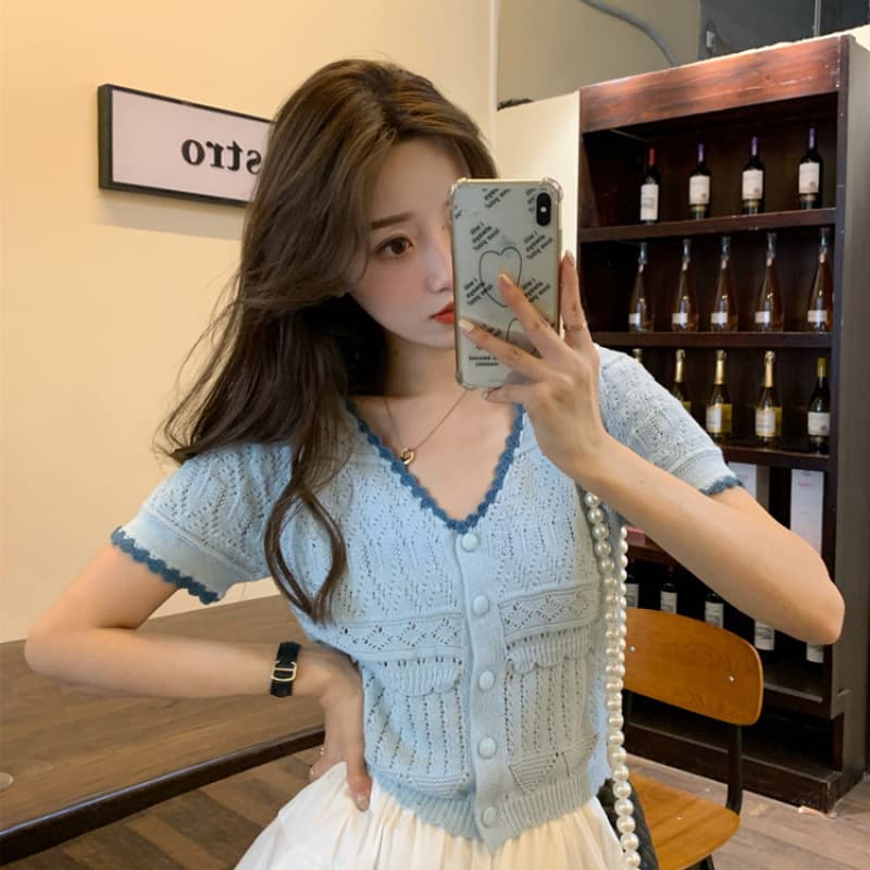 Spicy Milk Bear Knitted Short Sleeve Top Women Thin Summer High Waist Crop Top 2026 New