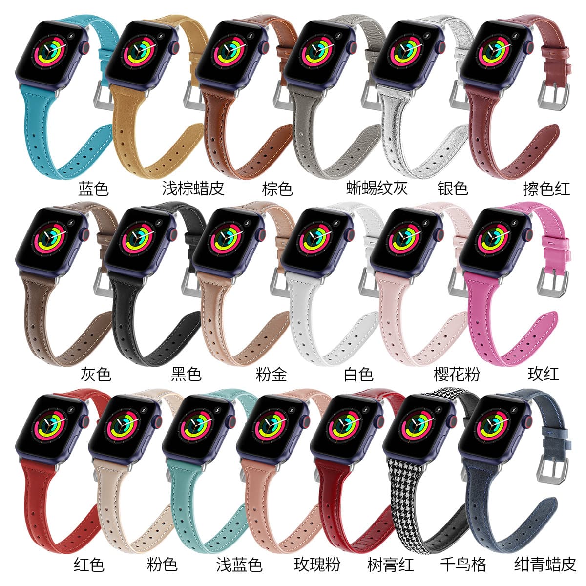 Slim Waist Shrinkage Genuine Leather Watch Band 20mm/22mm Compatible with Samsung Galaxy Watch 3 Amazfit GTS Fashionable Style
